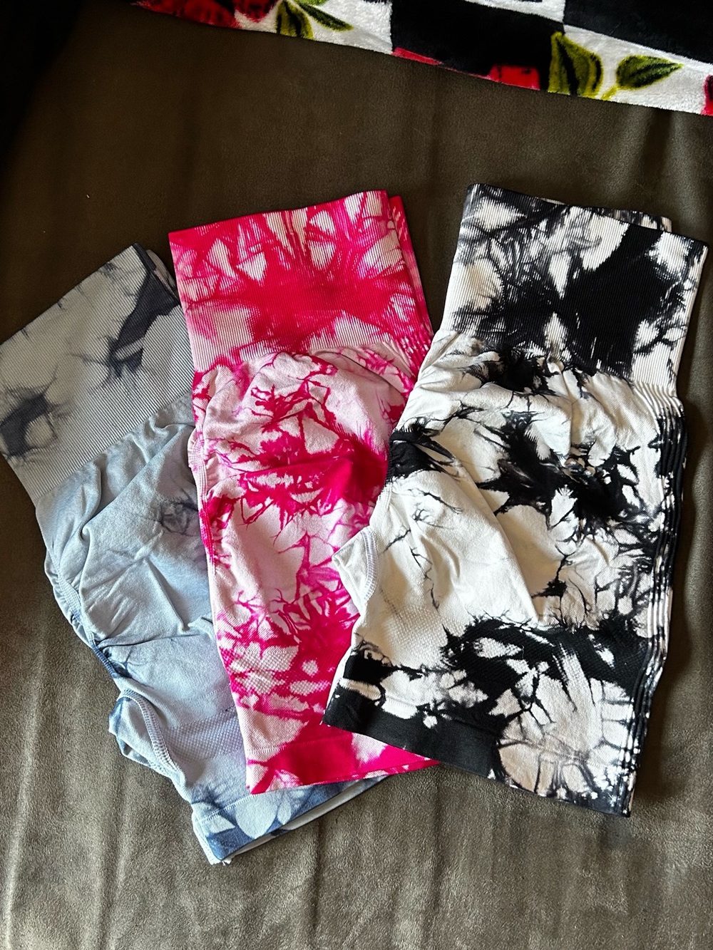 Amazon Women’s Tie-Dye Bike Shorts - Pink, Black & Gray